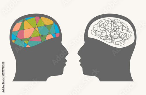 Metaphor bipolar disorder mind mental. Split personality. Concept mood disorder. Two head silhouette. Psychology and mental health. Dual personality concept. Tangle and untangle