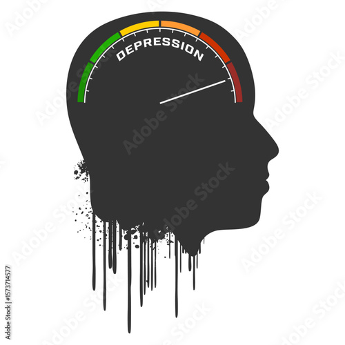 Abstract measuring device of depression. Scale with arrow inside of man head