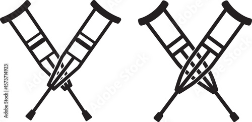 Two black crutches medical aid support equipment silhouette