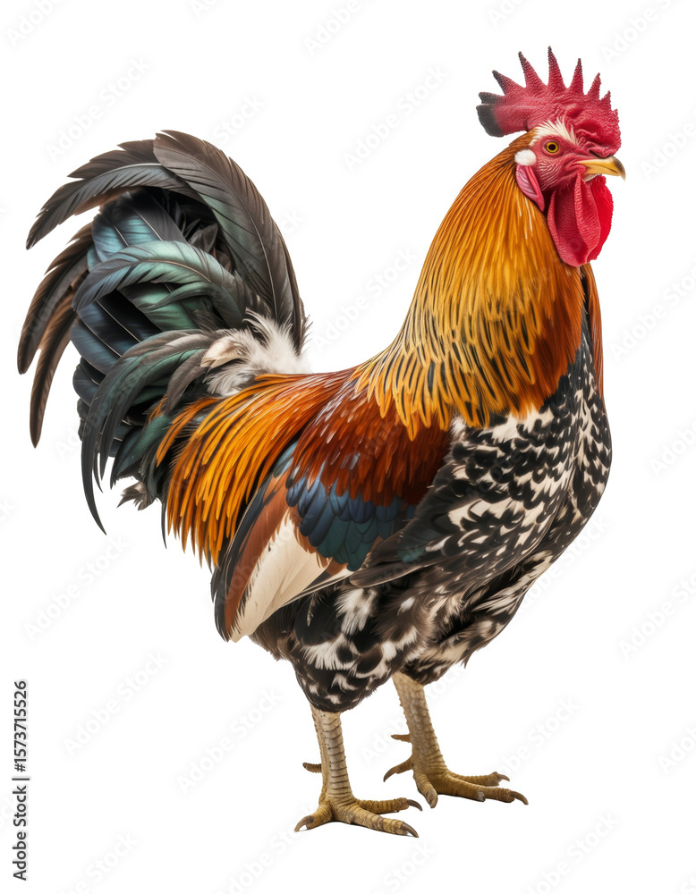 Fototapeta premium colorful rooster portrait, isolated on white background.