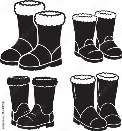 Warm winter boots in a striking black silhouette perfect for seasonal designs