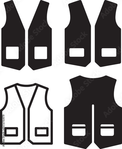 Simple black icon representing a vest in a clean silhouette style