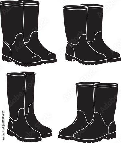 Classic black rubber rain boots in a clean silhouette design