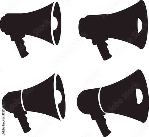 Bold black megaphone silhouette for announcements and promotions