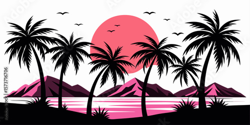 Palm tree and pink sun kiss.