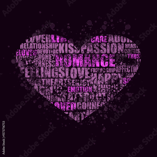 Social issues concept. Heart icon filled with tags cloud.
