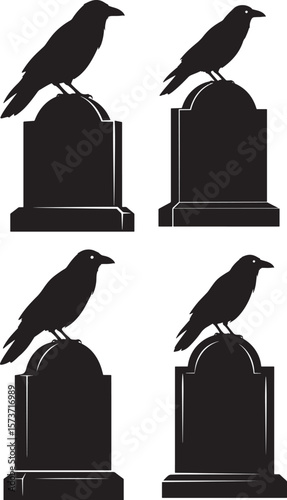 Mysterious crow perched on a weathered tombstone a haunting silhouette
