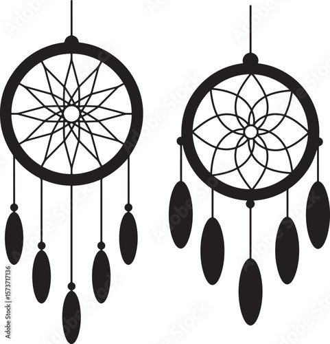 Intricate native american dreamcatcher with feathers and beads silhouette