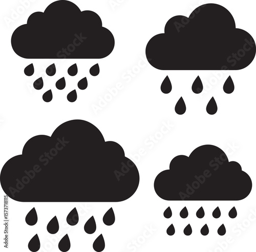Simple rain cloud icon with falling raindrops in a clean silhouette style
