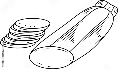 Sliced zucchini rounds Hand Drawn Ink Sketch Engraving Style Collection Vector