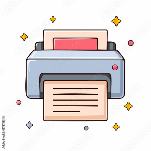 Vector icon of a page with a printer, symbolizing the print function in the word processing application, designed