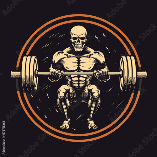 A logo of a man doing dead lifts at the gym