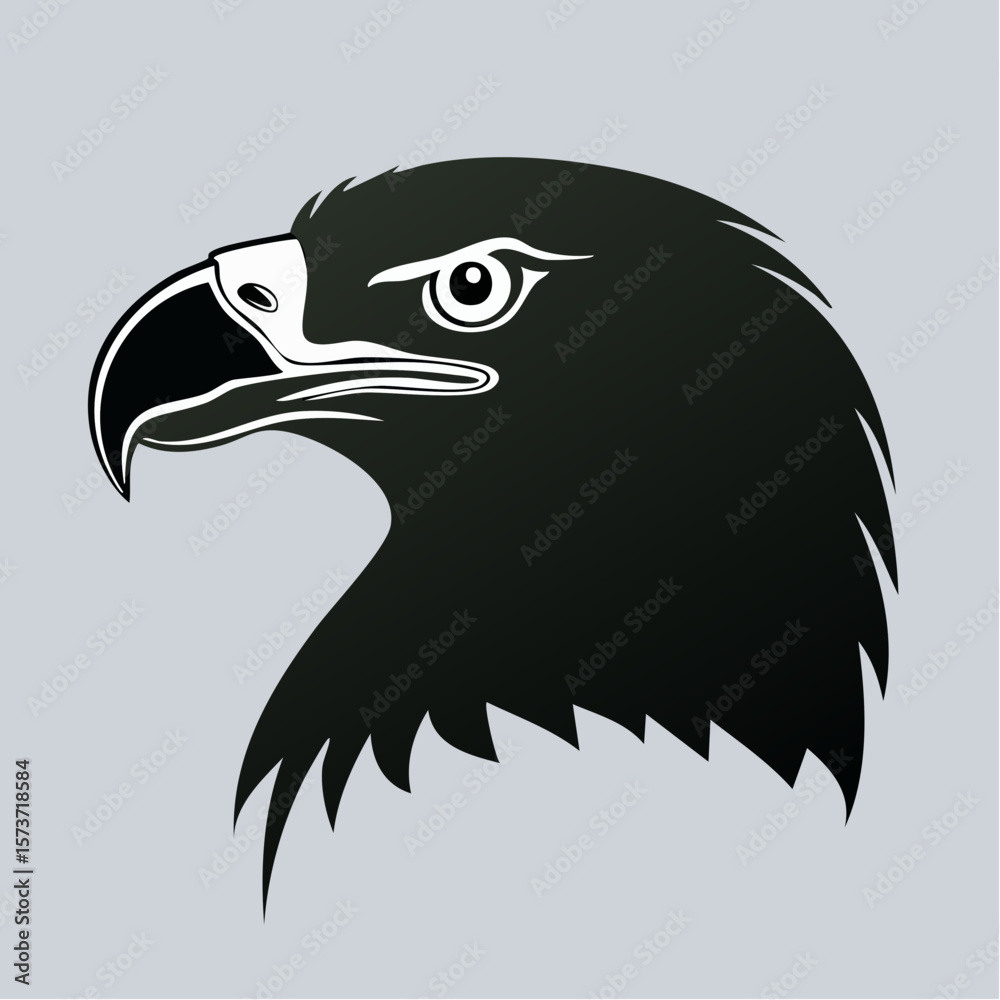 Fototapeta premium Silhouette of an eagle's head, photographed from the side, focusing on its sharp beak, defined face, and intense eyes