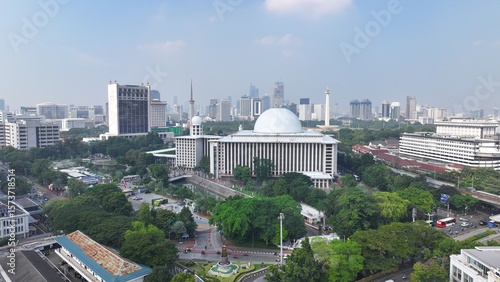 Photos Aerial image of Monas and Istiqlal Mosque, two important icons of Jakarta, Indon