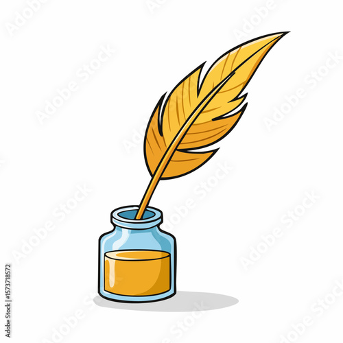 Vector icon of a quill pen with a simple ink bottle, symbolizing writing or text creation in the word processing application