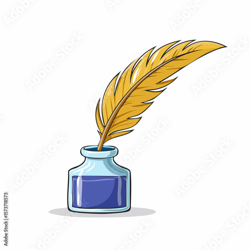 Vector icon of a quill pen with a simple ink bottle, symbolizing writing or text creation in the word processing application