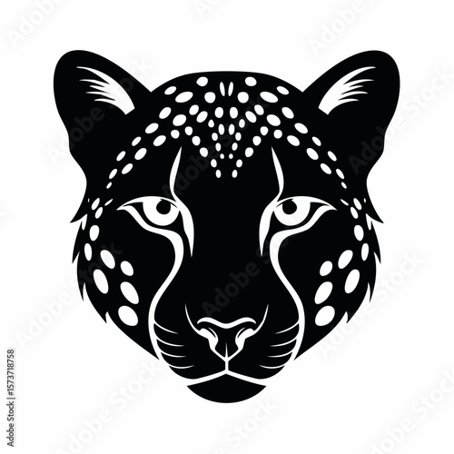 Siluette of a cheetah's head, highlighting its sleek features and intense, fast-running gaze