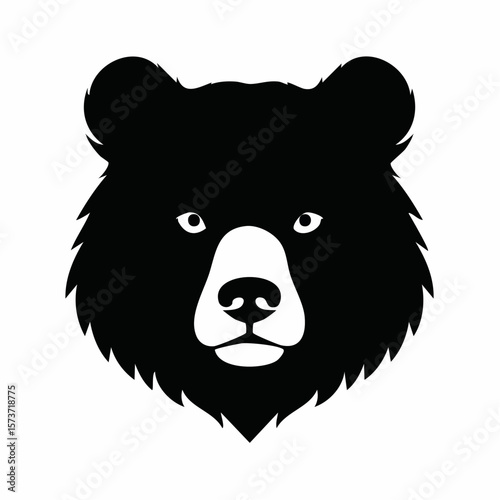 Siluette of a bear's head, with its broad face, large nose, and sharp eyes, giving off a wild and intimidating vibe