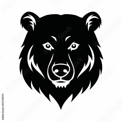 Siluette of a bear's head, with its broad face, large nose, and sharp eyes, giving off a wild and intimidating vibe