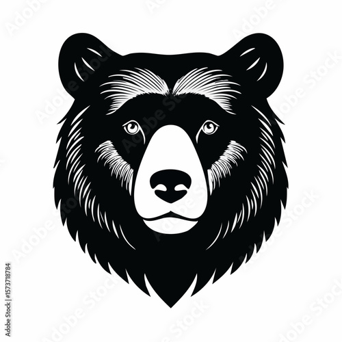Siluette of a bear's head, with its broad face, large nose, and sharp eyes, giving off a wild and intimidating vibe