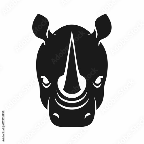 Siluette of a rhinoceros' head, featuring its thick horn and rugged face, conveying strength and power