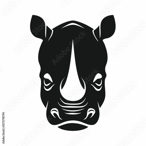 Siluette of a rhinoceros' head, featuring its thick horn and rugged face, conveying strength and power