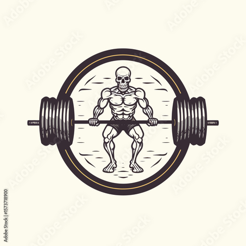 A logo of a man doing dead lifts at the gym