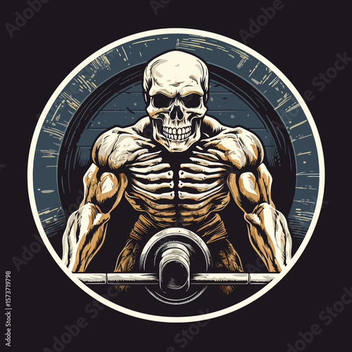 A logo of a man doing dead lifts at the gym