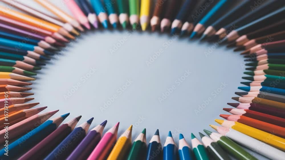 Colorful pencils frame in circle pattern education art supplies background