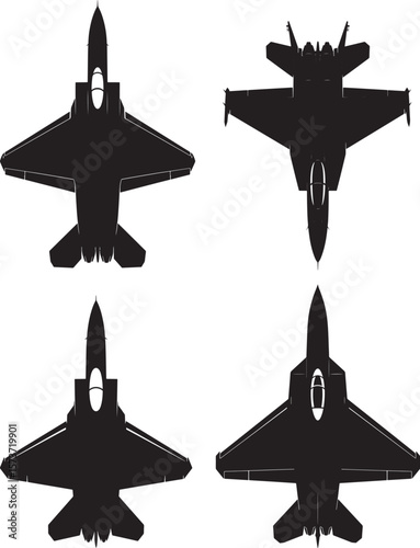 Sleek fighter jet silhouette in dynamic flight pose