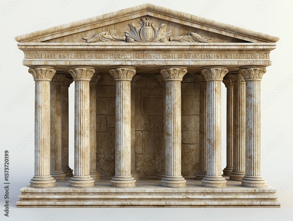 Obraz premium Ancient Classical Temple with Doric Columns and Carved Pediment