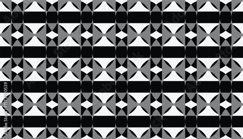 Geometric pattern with overlapping crescent and triangular forms in monochrome