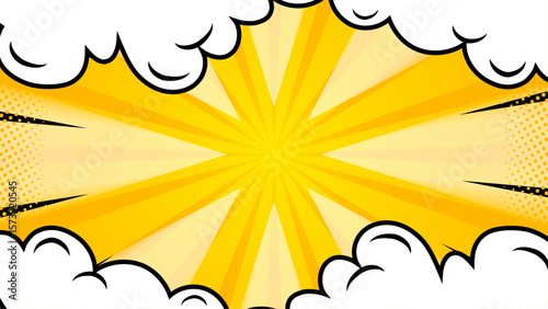 Yellow comic book explosion graphic suitable for pop art designs, comic book illustrations, superhero themes, and vibrant backgrounds.