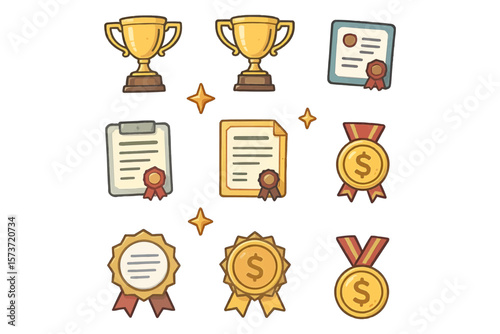 vector icons of achievements of various types