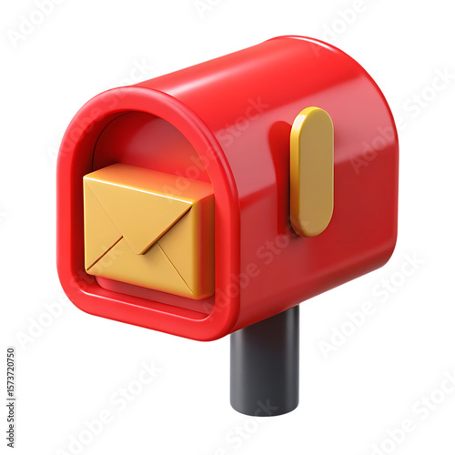Stylized red mailbox with yellow envelope isolated on transparent background