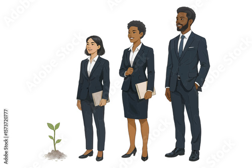 vector icons of businessmen and trees
