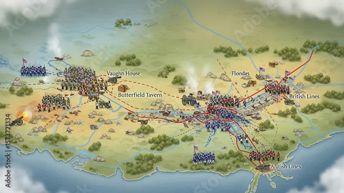 Animated map of the Bennington Battleground showing troop movements and key locations during the Revolutionary War.