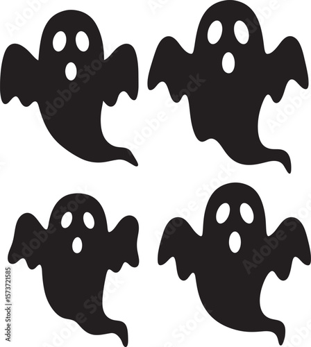 Friendly cartoon ghost with wide eyes halloween celebration silhouette