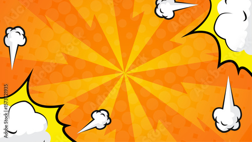 Orange comic book explosion background suitable for graphic design projects, social media posts, website banners, and superhero themed content.