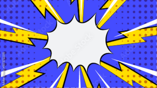 Vibrant pop art explosion with blank speech bubble suitable for advertisements, posters, social media posts needing bold, eye catching graphics.