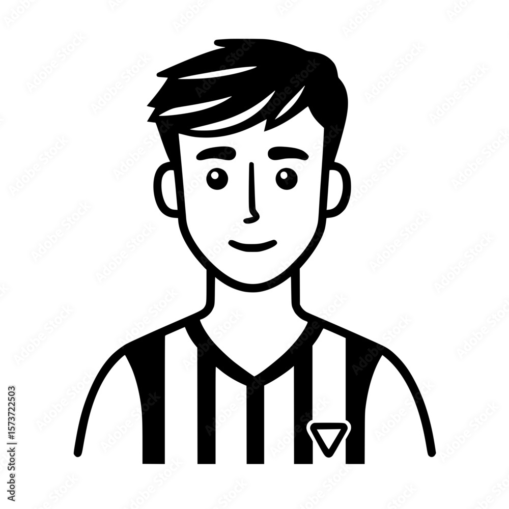 Smiling young man avatar icon with short hair wearing a striped shirt representing user or profile Smiling young man avatar icon with short hair wearing a striped shirt representing user or profile