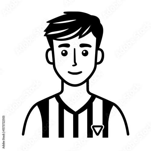 Smiling young man avatar icon with short hair wearing a striped shirt representing user or profile