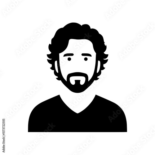 Portrait of bearded man with curly hair representing avatar or male profile icon