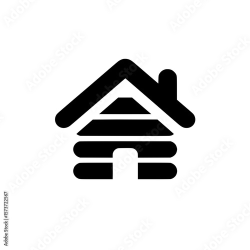 Simple house icon with elevated platform representing traditional wooden stilt home structure
