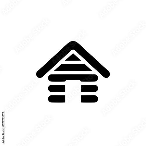 Wooden stilt house icon with slanted roof representing traditional rural architecture