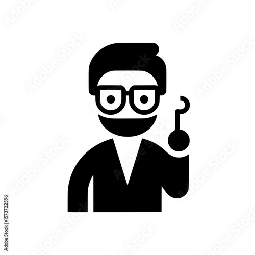 Male teacher or professor character with glasses holding a pointer for education and learning concepts
