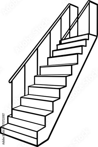 Staircase black outline vector and illustration, coloring book page