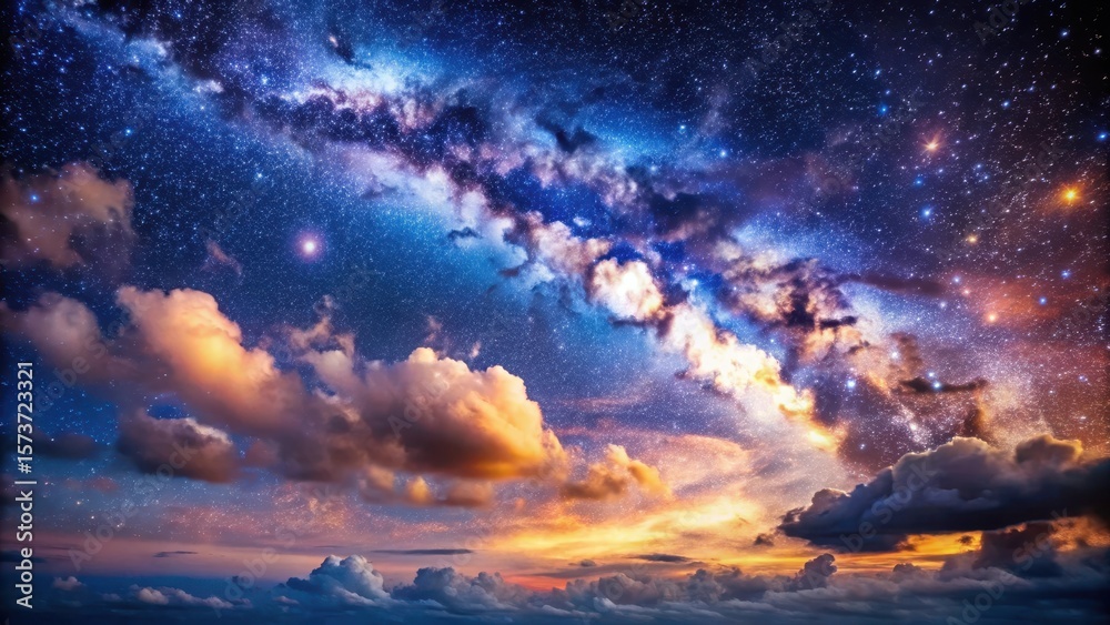 Fototapeta premium starry night sky with clouds coming together