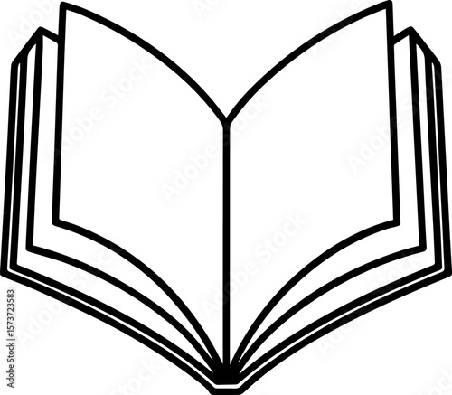 Open Book black outline vector and illustration, coloring book page