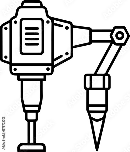 Hydraulic breaker machine black outline vector and illustration, coloring book page
